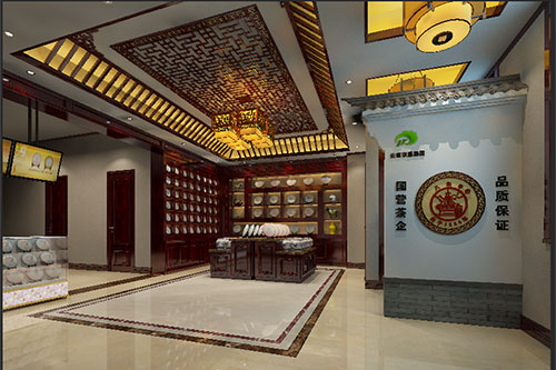 济宁古朴典雅的中式茶叶店大堂设计效果图