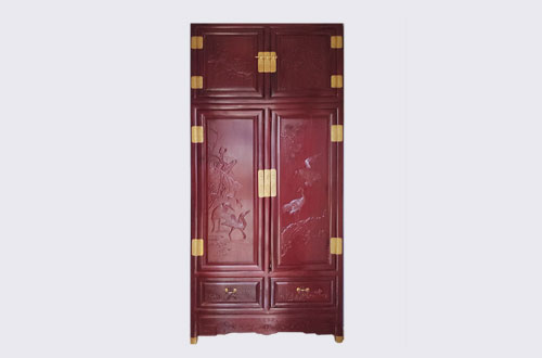 济宁高端中式家居装修深红色纯实木衣柜